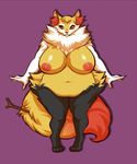  2016 anthro areola big_breasts black_fur braixen breasts canine claws female fluffy fox fur hair hindpaw huge_breasts inner_ear_fluff looking_at_viewer mammal navel neck_tuft nintendo nipples nude overweight_and_larger paws pok&eacute;mon simple_background slightly_chubby solo stick tagme thejinxess tuft video_games voluptuous white_fur yellow_fur 