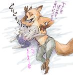  2016 anthro canine disney female fox fur japanese_text judy_hopps lagomorph male mammal monmokamoko nick_wilde rabbit red_fox text zootopia 