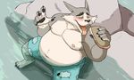  belly blush canine clothing eating food mammal nipples overweight sandwich_(food) scary_godmother spiritfoxzilla swimsuit were werewolf 