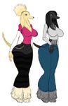  anthro big_breasts black_fur black_hair blonde_hair breasts brown_eyes canine clothing dog duo female fur grey_fur hair jewelry mammal multicolored_fur necklace smile sssonic2 two_tone_fur yellow_fur 