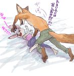  2016 anthro canine disney female fox fur japanese_text judy_hopps lagomorph male mammal monmokamoko nick_wilde rabbit red_fox text zootopia 