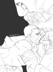  2boys bara erection fellatio male_focus monochrome multiple_boys multiple_penises oral overwatch penis reaper_(overwatch) simple_background soldier:_76_(overwatch) sucking wince yaoi 