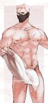  1boy abs bulge male_focus mask muscle nipples overwatch pecs scar silver_hair soldier:_76_(overwatch) solo towel undressing 