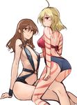  aimitsu_(ibityuttyu) akuma_no_riddle ass bikini blonde_hair blush breasts brown_eyes brown_hair covered_nipples hashiri_nio large_breasts multiple_girls o-ring o-ring_swimsuit red_eyes swimsuit tattoo yuri yuri_meichi 