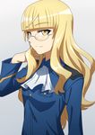  ascot blonde_hair glasses long_hair military military_uniform perrine_h_clostermann simple_background solo strike_witches uniform world_witches_series yellow_eyes zimu 