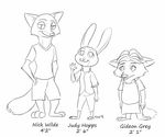  anthro canine disney female fox fur gideon_grey judy_hopps lagomorph male mammal monochrome nick_wilde rabbit simple_background tggeko zootopia 