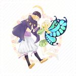  1girl blonde_hair braid butterfly_wings closed_eyes couple fairy flower hair_flower hair_ornament hat hat_feather hetero highres holding_hands ingway_(odin_sphere) karury long_hair looking_at_another mercedes odin_sphere pointy_ears puffy_sleeves smile twin_braids wings 