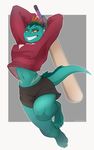  4_toes anthro barefoot clothed clothing conditional_dnp hoodie lizard midriff navel red_eyes reptile scalie scappo simple_background smile teeth toes unadi wide_hips 