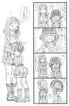  4koma ass bangs bbb_(friskuser) boots breasts closed_eyes comic commentary_request fang girls_und_panzer greyscale grin hairband hand_on_another's_hip hands_on_another's_head heart helmet highres hug katyusha large_breasts long_hair looking_away military military_uniform monochrome multiple_girls nonna one_eye_closed open_mouth pleated_skirt pravda_military_uniform short_hair shorts skirt smile star sweatdrop translated trembling uniform 