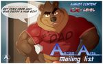  aaron_(artist) anthro bear belly biceps big_biceps big_muscles brown_eyes brown_fur brown_nose claws clenched_teeth clothing dialogue digital_media_(artwork) english_text front_view fur grizzly_bear hand_on_hip hi_res looking_at_viewer male mammal manly mature_male multicolored_fur muscular muscular_male paws pecs penis pose shirt simple_background solo standing teeth text 
