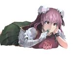  bad_id bad_twitter_id bandaged_arm bandages breasts bun_cover chinese_clothes commentary cuffs double_bun eating elbow_rest flower food food_in_mouth hand_on_own_cheek holding holding_food ibaraki_kasen ichiba_youichi large_breasts lying on_stomach pink_eyes pink_hair pleated_skirt rose shackles short_hair short_sleeves sketch skirt solo tabard touhou white_background 