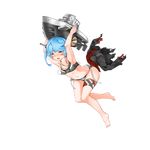  1girl armpits arms_up bare_legs barefoot bikini black_jacket blue_hair blush_stickers bubble cannon closed_eyes collarbone eyebrows eyebrows_visible_through_hair full_body iron_cross jacket jacket_removed jewelry machinery navel necklace official_art open_mouth remodel_(zhan_jian_shao_nyu) rigging side_ponytail solo submarine swimsuit swimwear thigh_strap torn_clothes transparent_background u47_(zhan_jian_shao_nyu) watercraft zhan_jian_shao_nyu 