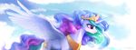  cannibalus cutie_mark day equine eyelashes feathered_wings feathers feral friendship_is_magic fur hair horn mammal multicolored_hair my_little_pony outside pink_eyes princess_celestia_(mlp) sky spread_wings white_feathers white_fur winged_unicorn wings 