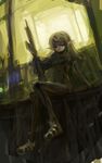  bad_id bad_pixiv_id blonde_hair copyright_request elf gun highres lm7_(op-center) pointy_ears red_eyes sitting solo weapon 