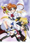  fate_testarossa mahou_shoujo_lyrical_nanoha okuda_yasuhiro screening takamachi_nanoha thigh-highs yuuno_scrya 