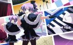  black_legwear blue_eyes dj_max dj_max_portable hair_ribbon highres idol ladymade_star multiple_girls pantyhose purple_hair ribbon siblings side_ponytail sisters twins wallpaper yuuki_tatsuya 