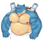  5_fingers anthro belly biceps big_muscles black_nipples blastoise blue_eyes blue_scales chococlass clothed clothing colored digital_drawing_(artwork) digital_media_(artwork) eyebrows front_view half_portrait light looking_at_viewer male mostly_nude multicolored_scales musclegut muscular muscular_male navel nintendo nipples obliques pecs pinup pok&eacute;mon pose reptile scales scalie shaded shell shiny shiny_body signature simple_background slightly_chubby smile solo standing tan_scales topless towel triceps turtle two_tone_scales video_games white_background 