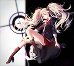  bad_id bad_pixiv_id blue_eyes boots cross-laced_footwear danganronpa danganronpa_1 enoshima_junko hair_ornament hakusai_(tiahszld) high_heel_boots high_heels lace-up_boots long_hair monokuma necktie pleated_skirt school_uniform skirt sleeves_rolled_up spoilers target twintails 