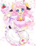  :d animal_ears apron bell blue_eyes bow cake dress food fork fruit gloves hat heart heart-shaped_pupils horns mini_hat mini_top_hat moa_(show_by_rock!!) neon_ui open_mouth pink_hair ribbon sheep_ears sheep_horns sheep_tail show_by_rock!! smile solo sparkle star strawberry symbol-shaped_pupils tail top_hat white_gloves wings 