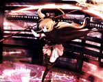  arm_strap bad_id bad_pixiv_id bardiche belt black_cape black_footwear black_gloves black_legwear black_ribbon black_shirt blonde_hair blurry boots cape depth_of_field dyolf energy_weapon fate_testarossa floating_hair gloves hair_ribbon highres holding holding_weapon incoming_attack knee_boots long_hair looking_at_viewer lyrical_nanoha magic_circle mahou_shoujo_lyrical_nanoha mahou_shoujo_lyrical_nanoha_the_movie_1st open_mouth over-kneehighs ribbon scythe shirt skirt sleeveless sleeveless_shirt solo thighhighs twintails weapon white_skirt yellow_eyes 