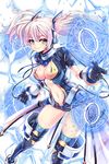  black_gloves black_legwear breasts cleavage gloves headset highres iggy_(soccer_spirits) looking_at_viewer magic_circle medium_breasts navel official_art pink_hair reason_(ficafe) smile soccer_spirits solo standing transparent_background twintails yellow_eyes 