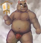  2012 anthro belly boar brown_fur fur lako male mammal moobs navel nipples overweight overweight_male porcine simple_background solo tusks 