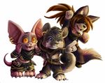  anthro big_ears blue_eyes brown_hair canine cat chibi chibity clothed clothing dog ear_piercing feline git grin group hair jhakar leopard male mammal navel open_mouth piercing pointing pose shiva_(sphynx) simple_background snow_leopard sphynx teeth thief white_background yellow_eyes 
