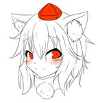  :3 absurdres animal_ears blush hat highres inubashiri_momiji limited_palette looking_at_viewer pom_pom_(clothes) red_eyes short_hair simple_background smile solo tenkou tokin_hat touhou white_background white_hair wolf_ears 