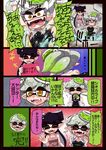  black_hair bra casual comic dress grey_hair hair_ornament highres hotaru_(splatoon) partially_translated punishment_game shirt shorts splatoon_(series) splatoon_1 strapless strapless_dress symbol-shaped_pupils tentacle_hair translation_request underwear usa_(dai9c_carnival) wet wet_clothes yellow_eyes 