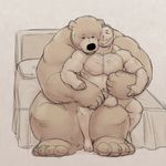 2016 5_fingers anthro bear bed biceps bulge clothed clothing cuddling digital_drawing_(artwork) digital_media_(artwork) duo hug human jarpanda larger_male male mammal monochrome muscular muscular_male on_lap pecs romantic_couple simple_background sitting size_difference sketch smaller_male smile underwear 