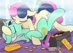  bed bonbon_(mlp) bong cutie_mark drugs duo earth_pony equine eyes_closed fearingfun female female/female feral feral_on_feral friendship_is_magic gold_(metal) gun hair horn horse kissing legs_up lying lyra_heartstrings_(mlp) mammal my_little_pony on_back on_bed pony ranged_weapon smoke spread_legs spreading unicorn weapon 