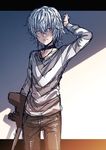  accelerator albino bad_id bad_twitter_id choker crutch highres long_sleeves looking_at_viewer male_focus pale_skin pants puma_(hyuma1219) red_eyes shirt sketch solo striped striped_shirt to_aru_kagaku_no_accelerator to_aru_majutsu_no_index white_hair 