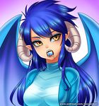  2016 animal_humanoid blue_hair clothed clothing dragon dragon_humanoid drooling fangs female friendship_is_magic hair horn humanoid long_hair my_little_pony open_mouth princess_ember_(mlp) racoon-kun saliva solo 