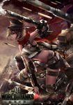  armor bare_shoulders boots brown_hair cannon chinese cowter creamsea firing green_eyes ground_vehicle hat military military_vehicle motor_vehicle profile scarf shorts smoke solo t-34 tank tank_shell thigh_strap vambraces world_of_tanks 