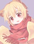  :3 animal_ears blonde_hair lion_ears male_focus open_mouth red_eyes sakutarou scarf sleeves_past_wrists smile solo umineko_no_naku_koro_ni upper_body yang38 