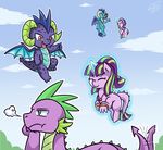  2016 daughter dragon equine father father_and_daughter female flying friendship_is_magic horn hybrid levitation magic male mammal mother mother_and_daughter my_little_pony parent princess_ember_(mlp) spike_(mlp) starlight_glimmer_(mlp) unicorn vavacung wings 