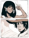  2boys child comic cowboy_hat dark_skin gesture hat looking_at_another mccree_(overwatch) monochrome multiple_boys overwatch papabay pharah_(overwatch) reaper_(overwatch) sepia silent_comic smile teenage younger 