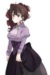  brown_eyes brown_hair corset cravat dress earrings jewelry juliet_sleeves long_sleeves puffy_sleeves side_ponytail solo umineko_no_naku_koro_ni ushiromiya_natsuhi yang38 