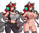  adjatha animal_humanoid big_breasts breasts camel_toe canine clothed clothing collar erect_nipples female fox fox_humanoid freckles green_eyes hair hand_on_hip humanoid long_hair mammal nipples nude pose pussy red_hair voluptuous 