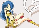  1girl amiami blue_hair cleavage dirty_pair female heart long_hair midriff solo yuri_(dirty_pair) 