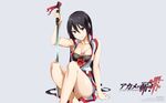  akame akame_ga_kill! bikini_top black_hair breasts cleavage dress highres medium_breasts official_art open_clothes open_shirt red_eyes shirt sword toru_k wallpaper weapon 