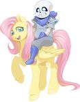  2016 alpha_channel animated_skeleton bone duo equine female fluttershy_(mlp) friendship_is_magic hi_res male mammal my_little_pony pegasus raised_hoof sans_(undertale) simple_background skeleton smile spread_wings standing tpyoo-kee-pony transparent_background undead underswap undertale video_games wings 