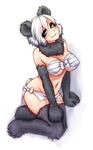  animal_ears bare_shoulders black_eyes blush breasts claws cleavage fur hand_on_own_knee head_tilt large_breasts loincloth looking_at_viewer monorus monster_girl monster_girl_encyclopedia navel panda_ears paws ren_xiongmao sarashi short_hair simple_background sitting smile solo source_request tail underwear underwear_only white_background white_hair yokozuwari 