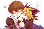  angry blonde_hair blush brown_hair kaiba_seto kiss music mutou_yuugi purple_hair short_hair tongue yaoi yu-gi-oh! 