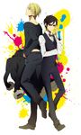  black_hair blonde_hair durarara!! heiwajima_shizuo jacket orihara_izaya sunglasses uniform yellow_eyes 