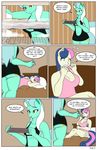  2016 anthro anthrofied bonbon_(mlp) breasts cleavage clothed clothing comic cutie_mark dekomaru dialogue duo earth_pony english_text equine female friendship_is_magic fur green_fur green_hair hair horn horse lyra_heartstrings_(mlp) mammal my_little_pony pony tan_fur text thehotroom unicorn unicorn_horn 