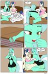  2016 anthro anthrofied anus blush bonbon_(mlp) breasts candy clothed clothing comic cutie_mark dekomaru dialogue earth_pony english_text equine female food friendship_is_magic fur green_fur green_hair green_pussy hair horn horse lyra_heartstrings_(mlp) mammal my_little_pony navel pony pussy tan_fur text thehotroom unicorn unicorn_horn upskirt 