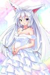 animal_ears bare_shoulders blush breasts bridal_veil cleavage dress fox_ears green_eyes jewelry large_breasts long_hair necklace original ryogo smile solo veil wedding_dress 