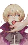  alois_trancy blonde_hair blue_eyes kuroshitsuji nail_polish ribbon short_hair tongue 