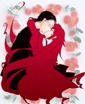  black_hair couple flower glasses grell_sutcliffe hug jacket kiss kuroshitsuji long_hair red_hair short_hair suit william_t_spears yaoi 